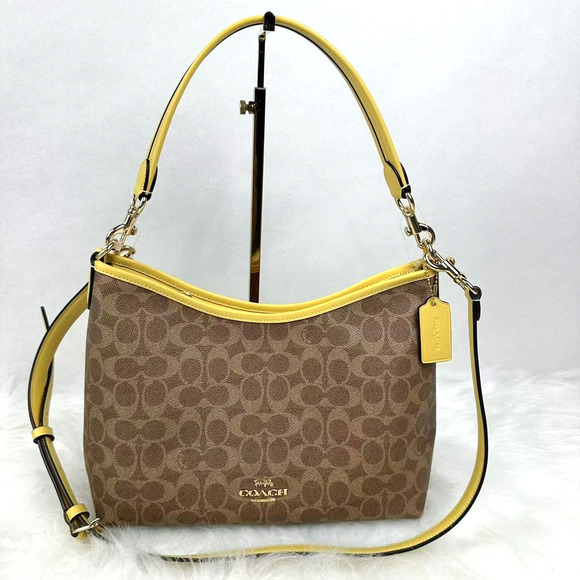 Coach Laurel Shoulder/Crossbody Bag In Signature Canvas CV975 Tan /Yellow NWT - Picture 1 of 8